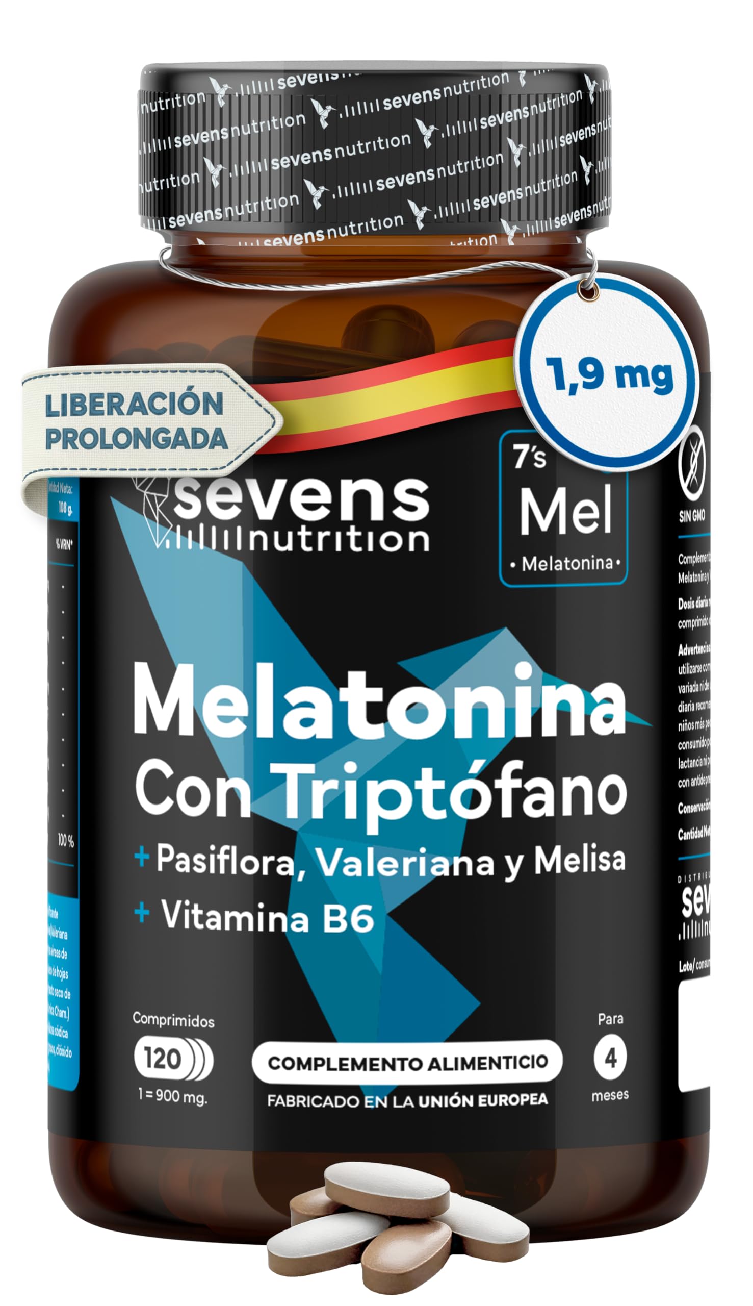 Melatonina Pura 1,9 mg con Triptófano - Pastillas para dormir bien - Liberación 