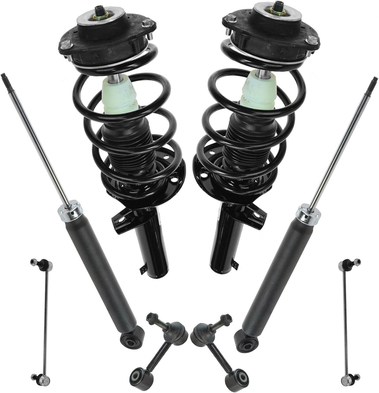 TRQ Front and Rear Suspension Kit Complete Strut & Coil Spring Assembly Shock Absorber Sway Bar Stabilizer Link Compatible with 2010-2014 Volkswagen Golf 2005-2014 Jetta
