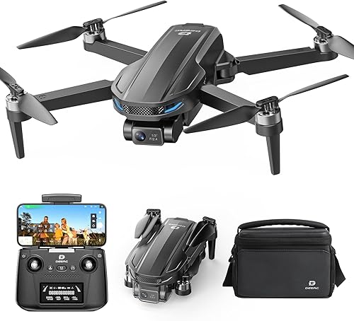 DEERC Dron D65 con cámara 4K UHD para adultos, cardán de 2 ejes y estabilización EIS, cuadricóptero GPS plegable de menos de 8.78 oz con motores sin
