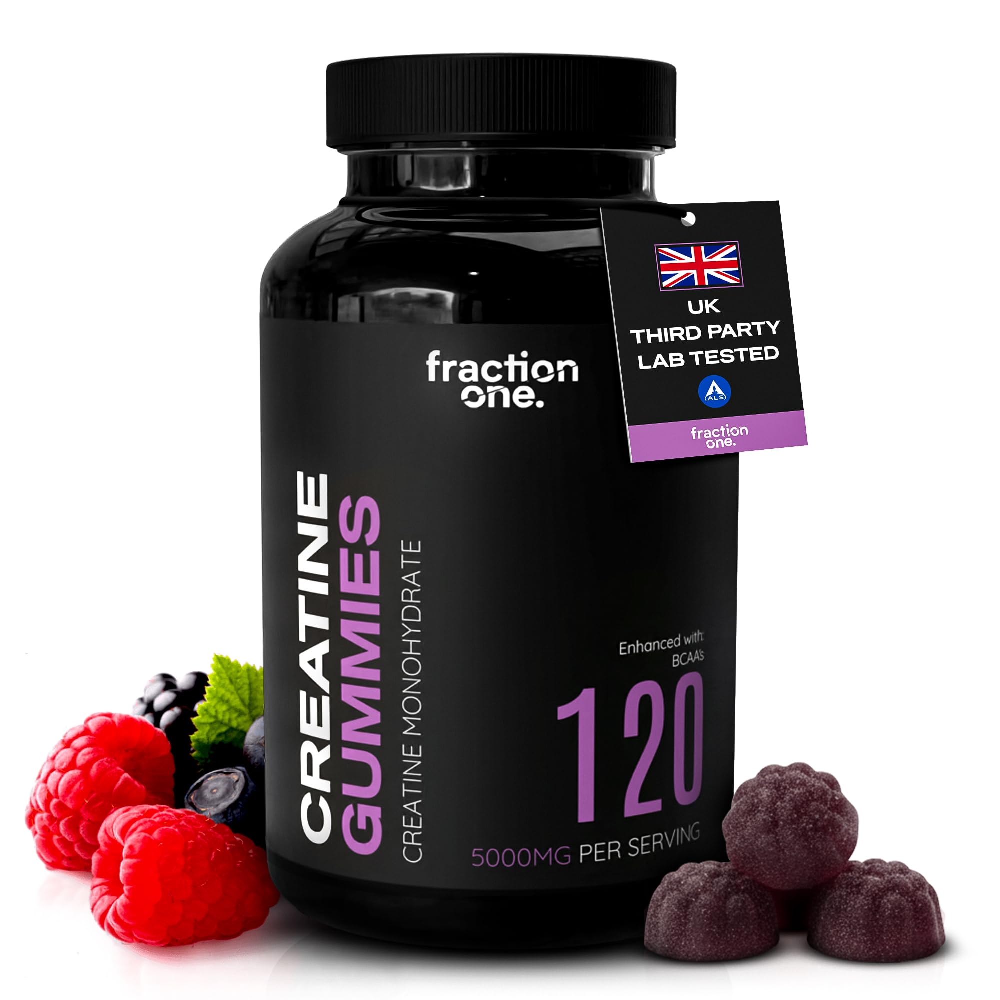 Creatine Monohydrate 120 Gummies – Lab Verified, UK 3rd Party Tested, 40 Days Supply - 5000mg with BCAA’s per Serving, Pre-Workout Support, Muscle Recovery, Gym Supplement for Men/Women