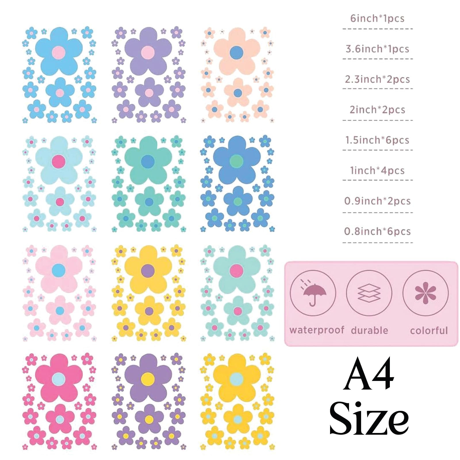 CVANU 12 Sheets of Beautiful Flowers Wall Sticker Printed on Frosted Vinyl Self-Adhesive for Wall Decoration (8.3inchX11.7inch)_F162 - Image 3 thumbnail