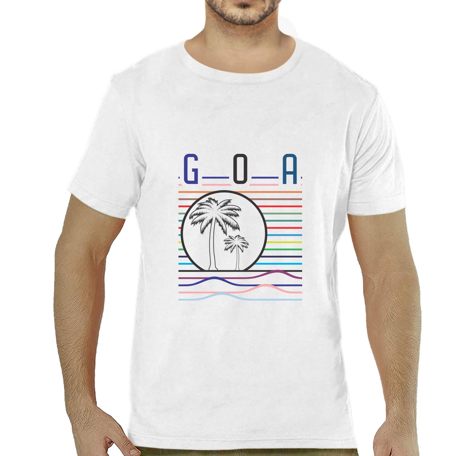 PoopluMen's Regular Fit Goa Cotton Printed Round Neck Half Sleeves Black & White t-Shirt. City, Country, Pootlu, Quotes, Travel, Symbol Tshirts