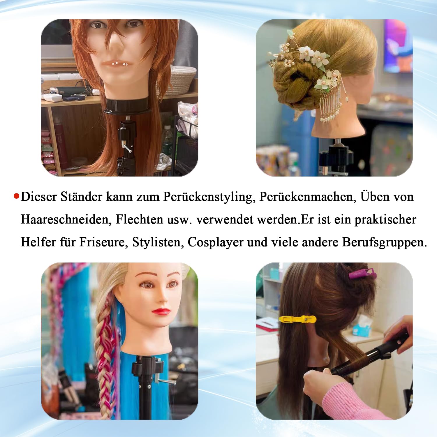 Übungskopf Ständer Stativ für Frisierkopf Perückenkopf Ständer Puppenkopfständer 88-165cm mit Aufbewahrungstasche und extra Abteilklammern