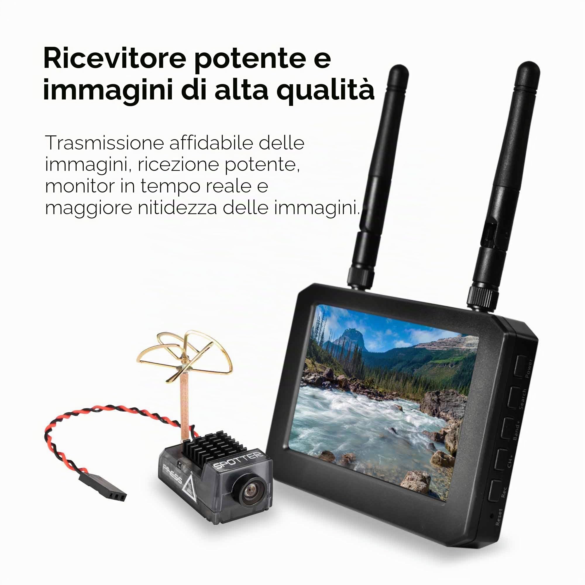 RunCam Spotter V2 FPV 5.8G Micro AIO Cam, OSD, microfono integrato, FOV170°, 700TVL, 40CH, 20MW-200MW, regolabile