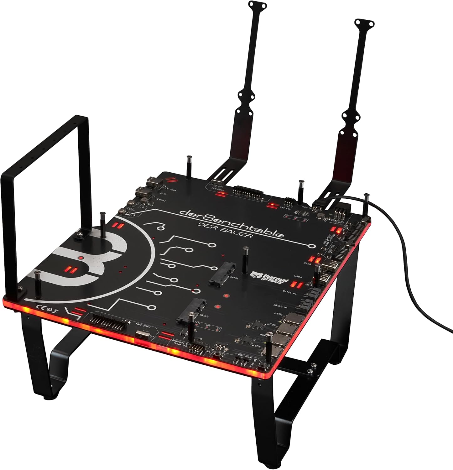 Thermal Grizzly der8enchtable – Professional Test Benchtable with Integrated PCB, 3+1 Fan/Pump Control Zones, SSD & microSD Support, USB & SATA Ports, A‑RGB Lighting, ATX/mATX/Mini‑ITX Compatibility