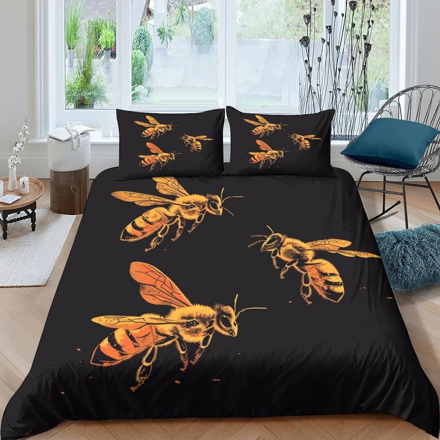 Housse de couette 200x200 abeille fleur au tissage microfibre doux et finitions premium