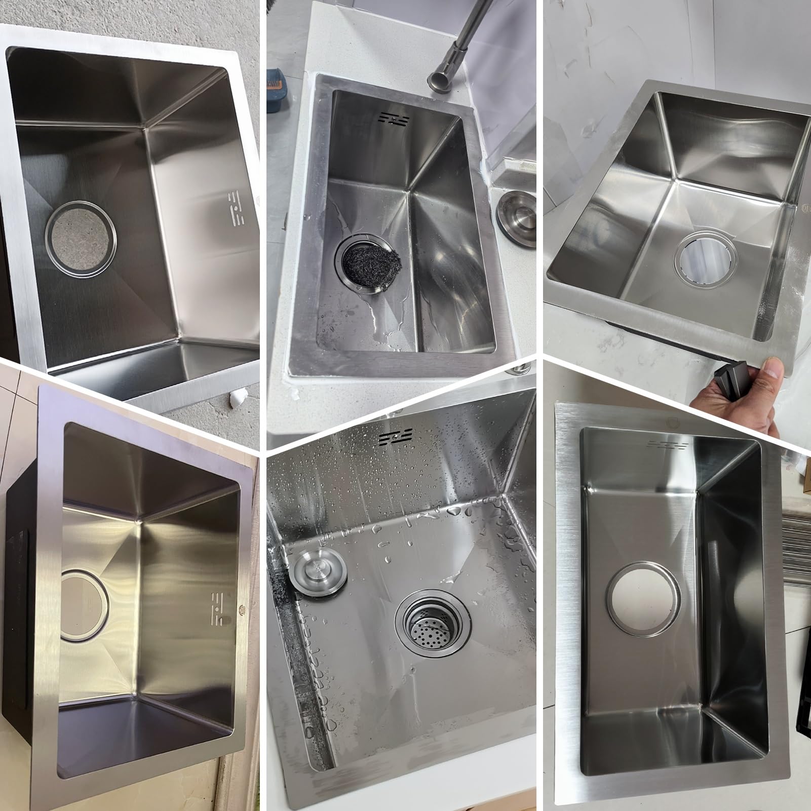 Lavello da Incasso Quadrato in Acciaio Inox, Vasca Singola, lavello Compatto per Piccole cucine, salvaspazio, Superficie con Rivestimento Nano con Kit di Scarico (Argento, 55x40 cm)