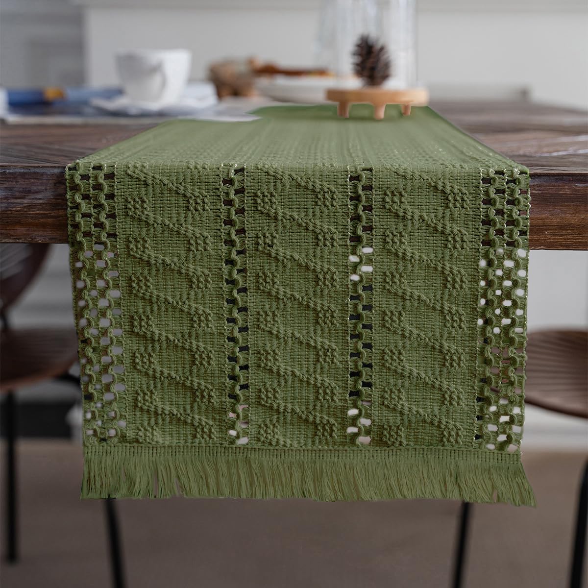 Table Runner Table Runner Cotton Crochet with Tassels Geometric Fringe Runners Retro Macrame Tablecloth(W,30*140cm)