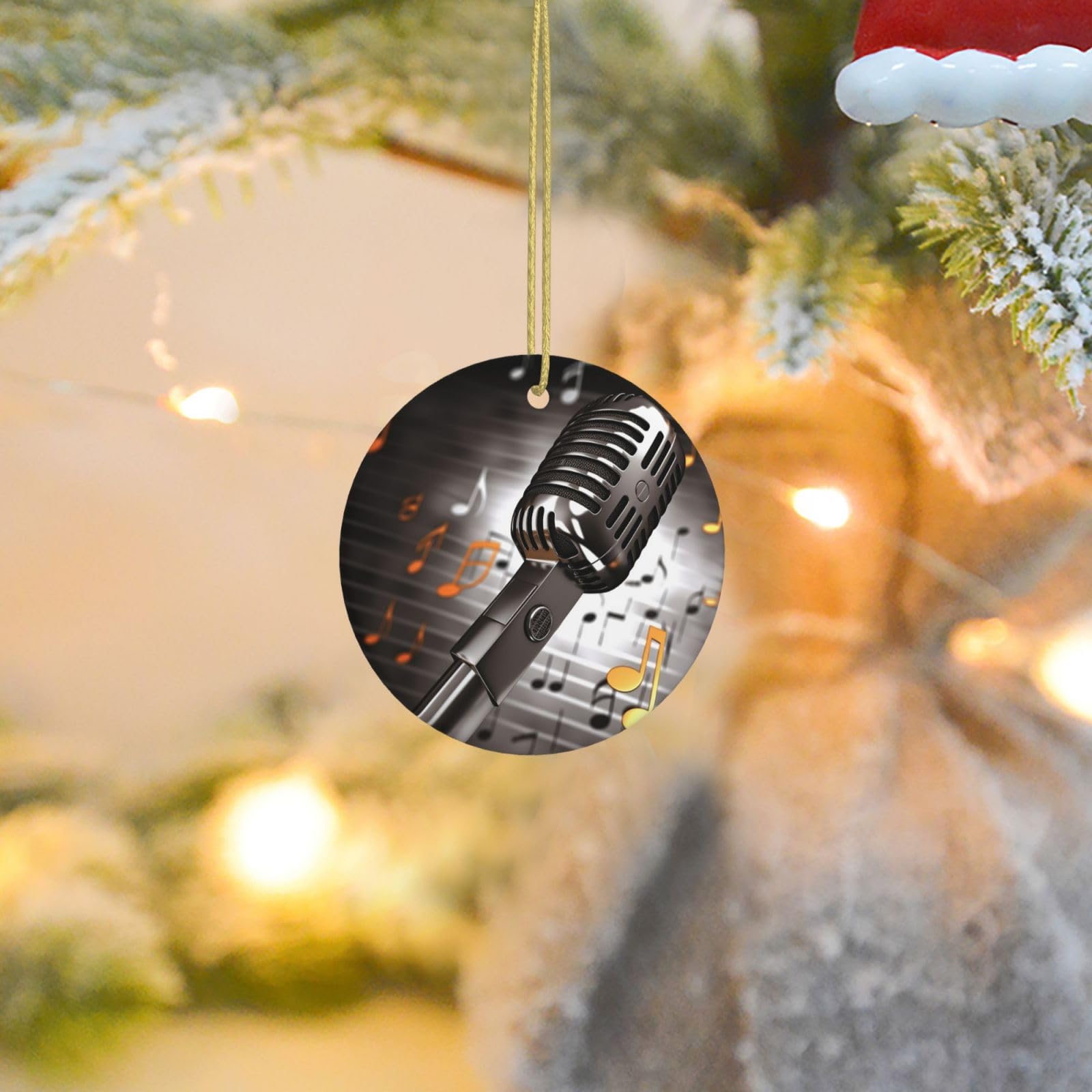 2025 Christmas Tree Decoration Hanging Round Ornament Microphone with Music Notes Ceramic Ornaments Christmas Tree Decorations Round Pendants for Xmas Tree Winter New Year Party Supplies