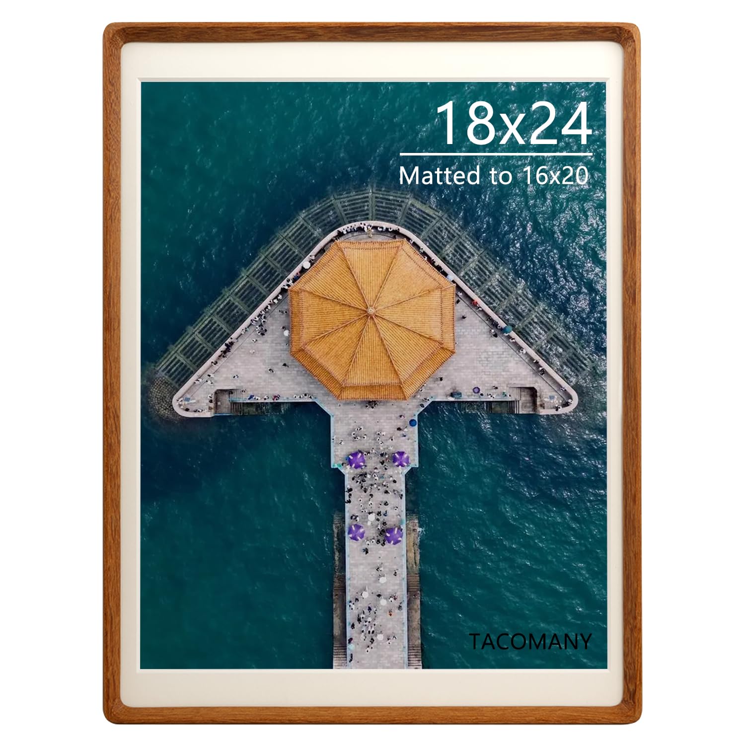 Handcrafted Natural Wood Picture Frame with Mat for Wall and Tabletop display (Teak, 18x24 matted to 16x20)