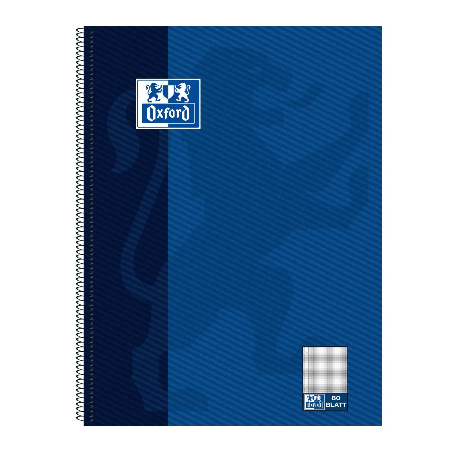 Oxford 100050358 Collegeblock, A4+, kariert/Rand, 80 Blatt, 90 g/m²Optik Paper, 20er-Pack, dunkelblau