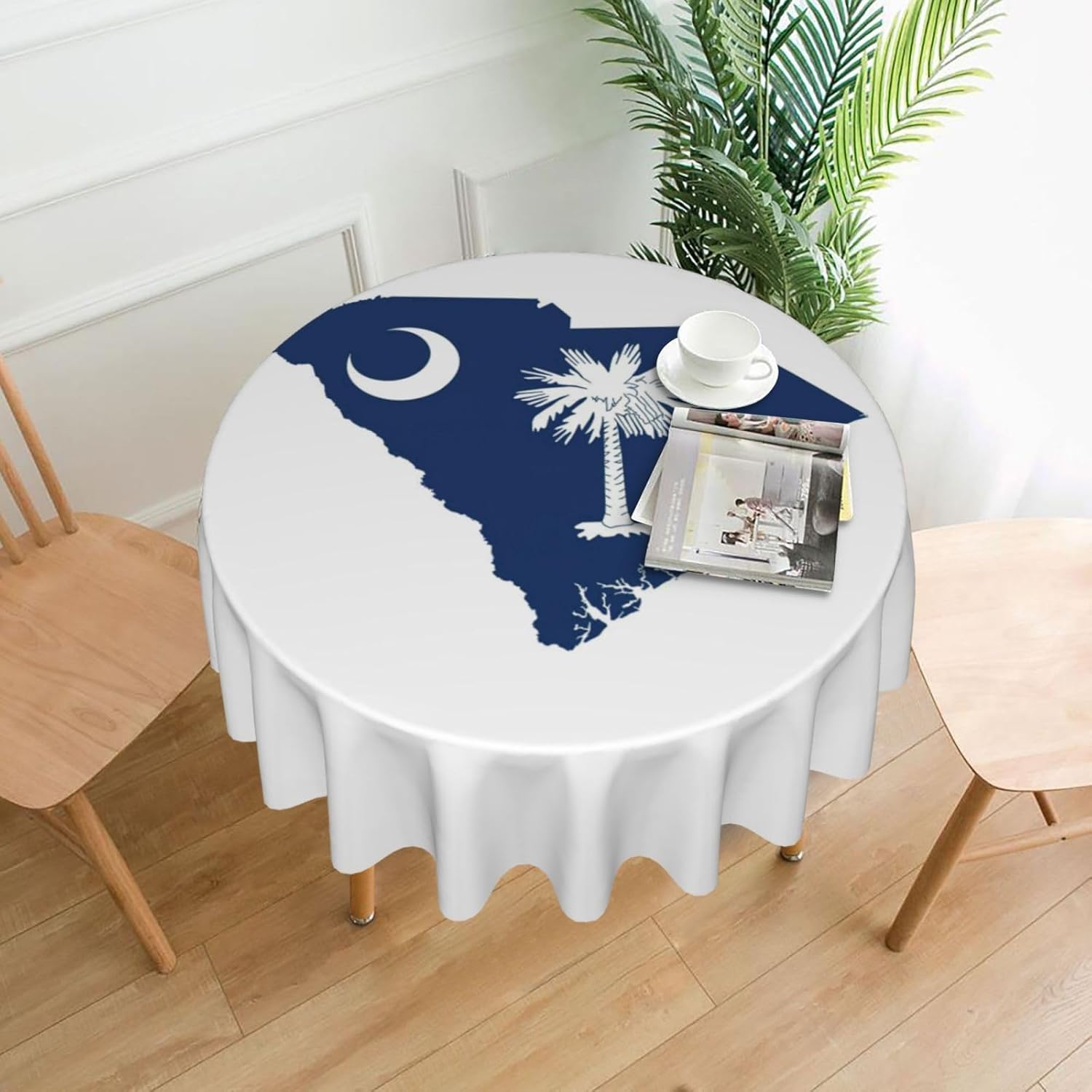 South Carolina Flag Map Print Wrinkle Free Dining Table Cover for Birthday Party Farmhouse Tablecloths Up to 60 x 60 Inches