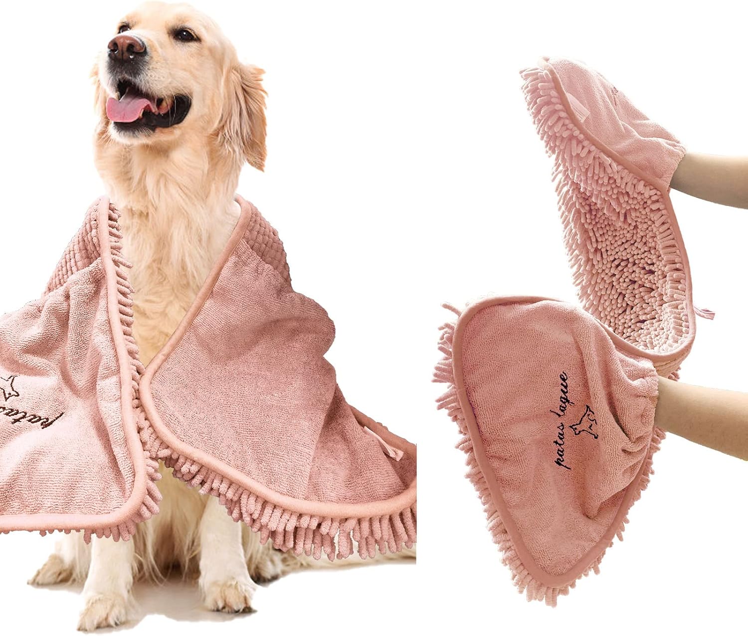 Patas Lague 2 Pack Absorbent Dog Towel for Drying Dogs Large, 35''x15'' Extra Large Microfiber Quick Drying Pet Bath Towel with Hand Pockets, Machine Washable Pet Shammy 2Grey