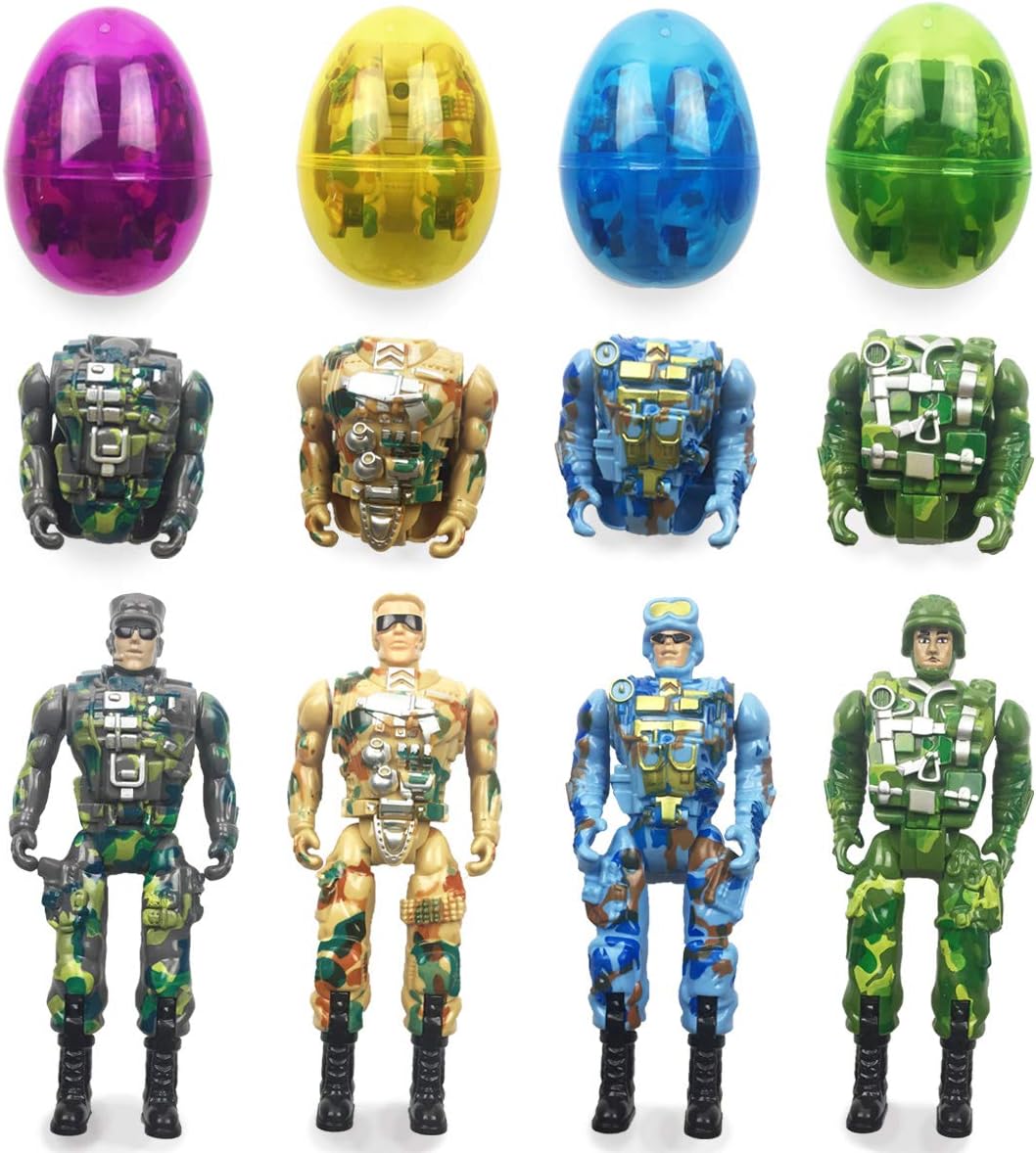 4 Pack Jumbo Soldier Deformation Easter Eggs with Toys Inside for Kids Boys Girls Easter Gifts Easter Basket Stuffers Fillers