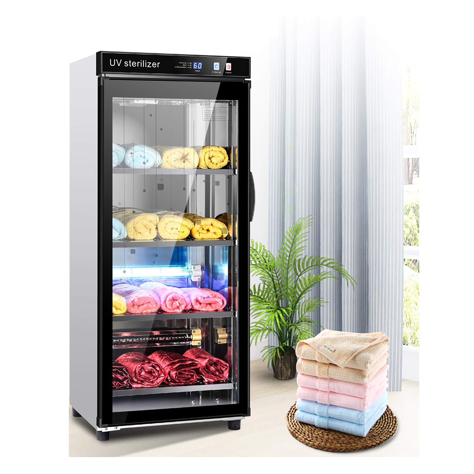 Biolomix78L/128L Towel Warmer, 3 in 1 UV Sterilizer Ozone Disinfection Towel Heater Cabinet, 25/35/60 Minutes Precise Timing, 360° UV Sterilizer Machine for Beauty Salon Spa Facial Health Care,128L