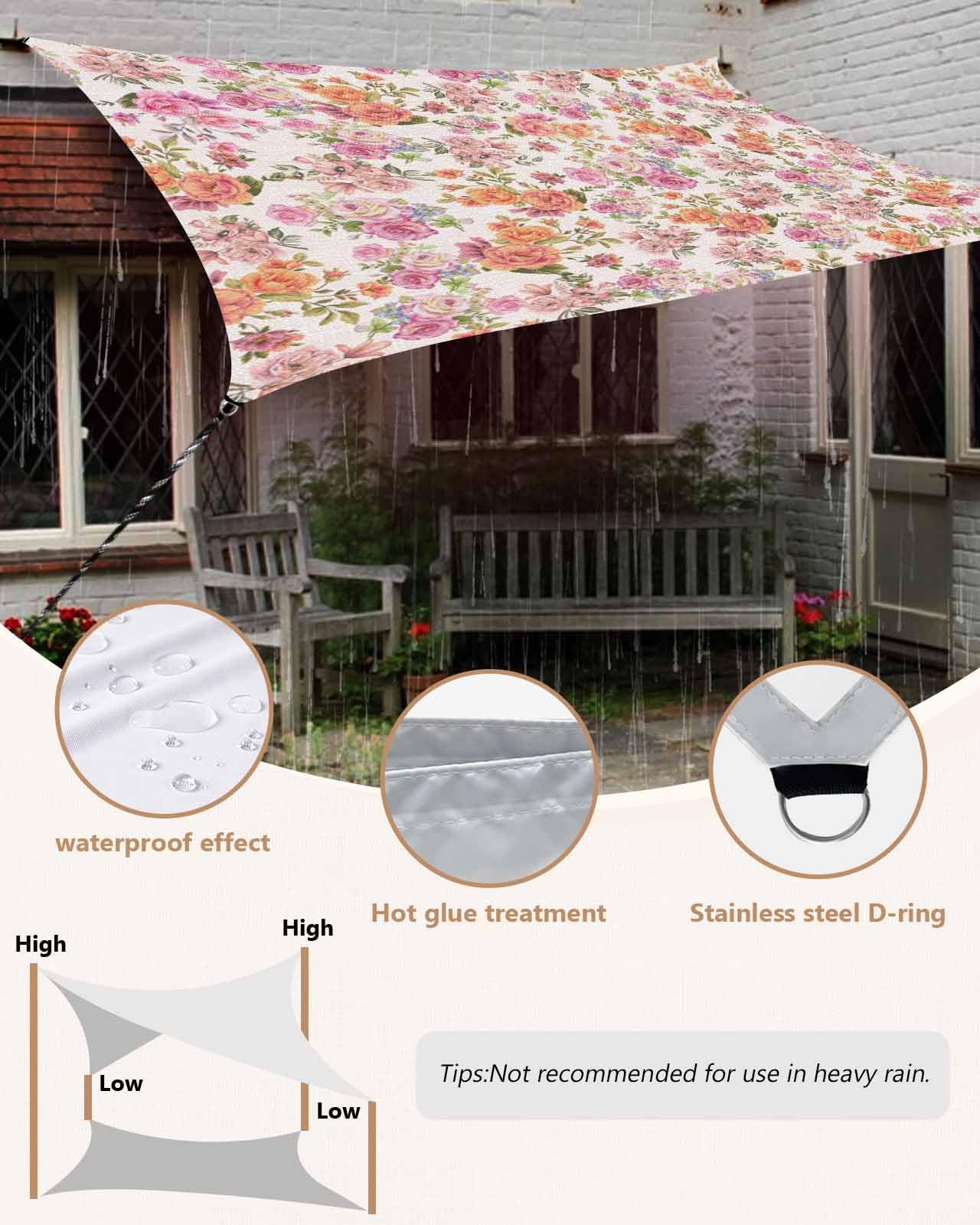 Amazon.com : Waterproof Sun Shade Sail Flower Vintage Floral Linen