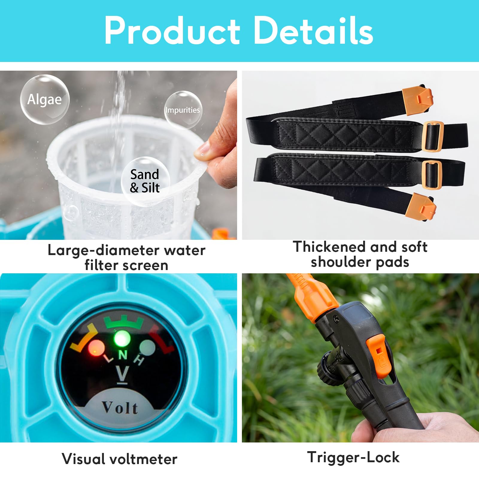 Pulverizador de mochila a batería de 16 L, 100 PSI con 5 boquillas y varita telescópica para jardines, césped, patios, entradas