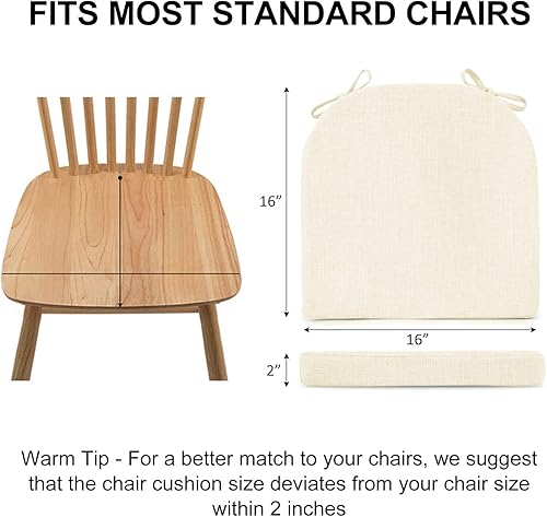 Miniatura 6 de Cojines para sillas de comedor, 4 unidades, cojines para sillas de cocina con lazos y respaldo antideslizante, almohadillas para sillas de comedor,