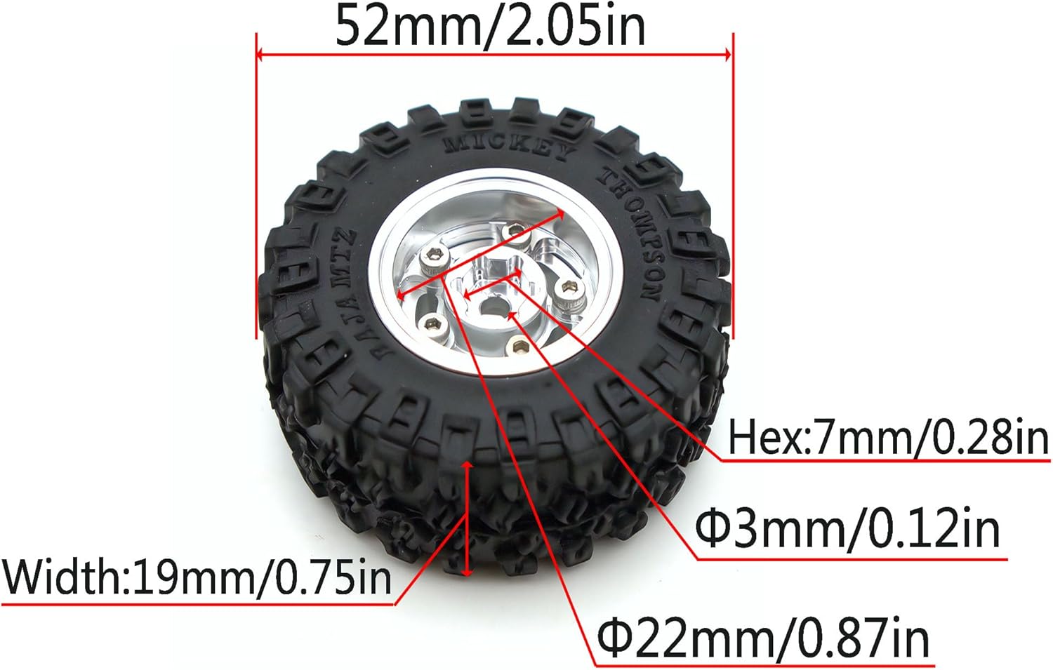 Rc 1.0 Beadlock Wheel Tires Set -2mm Offset Wheel Rims for 1/18 1/24 RC Crawler Car Axial SCX24 AX24 TRX4M FCX24 Upgrade TW1002 (Silver)