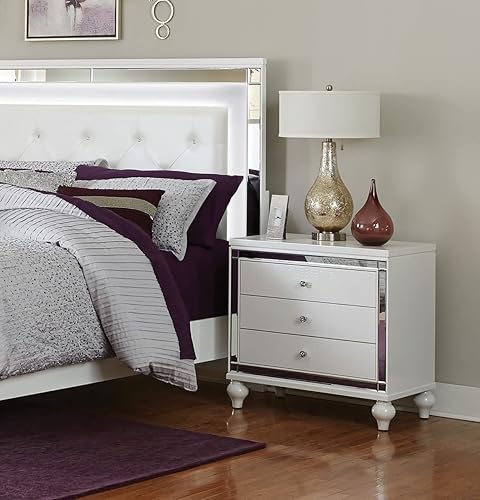 Glamorous - Mesita de noche con 3 cajones diseño de cocodrilo sintético en relieve moderna con acabado blanco metálico