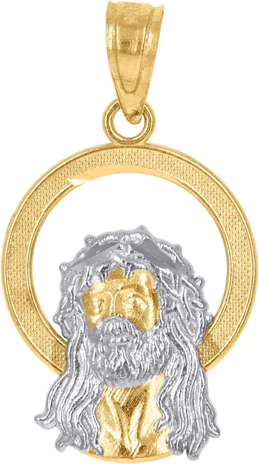10kt Gold Two-Tone Textured Womens Jesus Religious Charm Pendant