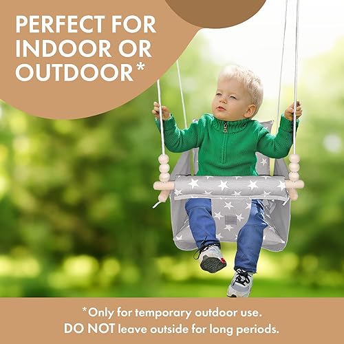 Miniatura 4 de ROYALHOUSE Asiento de columpio para bebé, con cinturón de seguridad, columpio colgante para interiores para niños y columpio temporal para bebés al