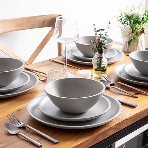 Miniatura 6 de GBHOME Juego de vajilla de cerámica, platos y cuencos de cerámica hechos a mano moteados, altamente resistentes a las astillas y a los arañazos,