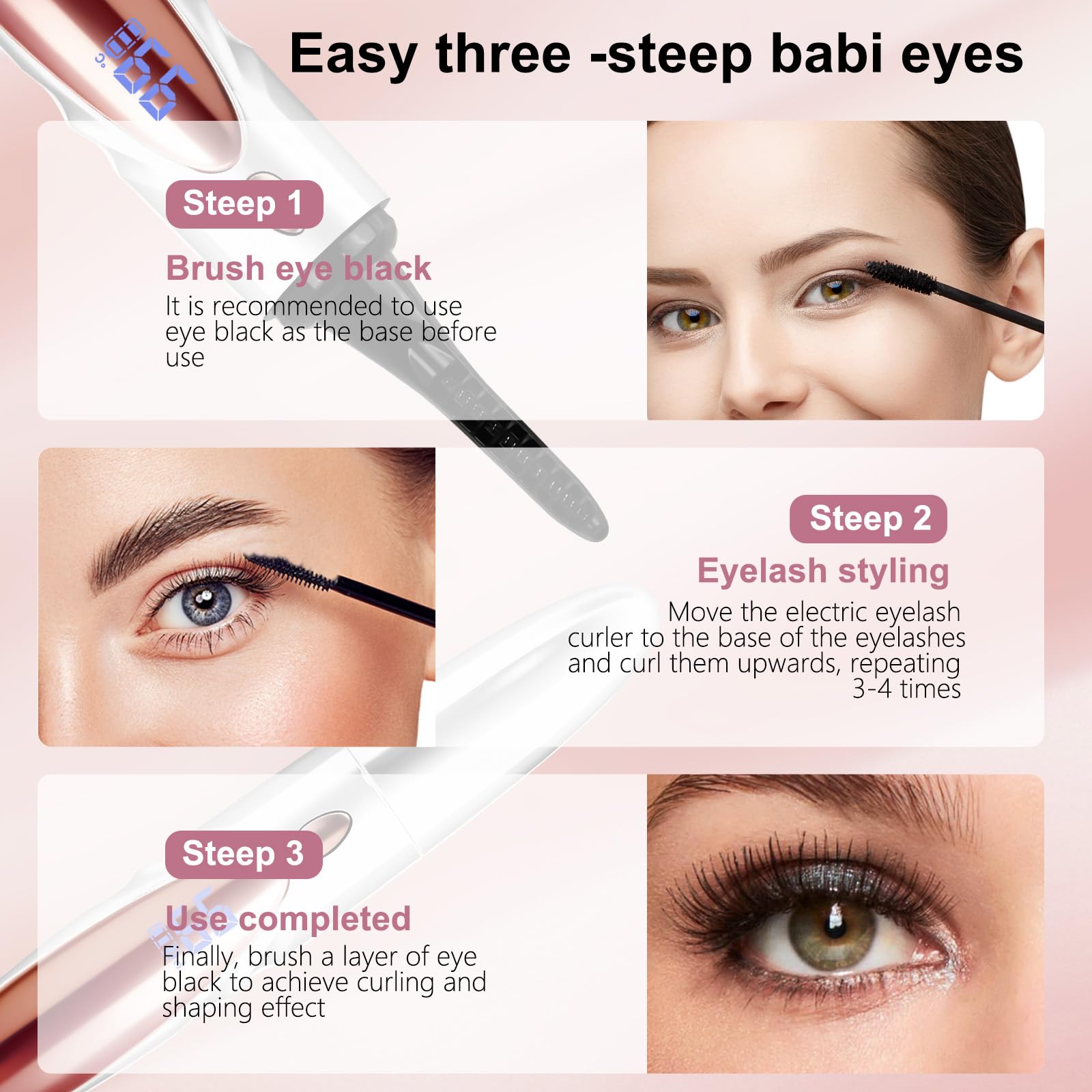 Piegaciglia Elettrico,Piegaciglia Riscaldato,Elettrico Arricciaciglia,Heated Eyelash Curler,Heated Lash Curler,4 Livelli di Temperatura,Intelligent Power Off,Per tutte le ciglia (Bianco)