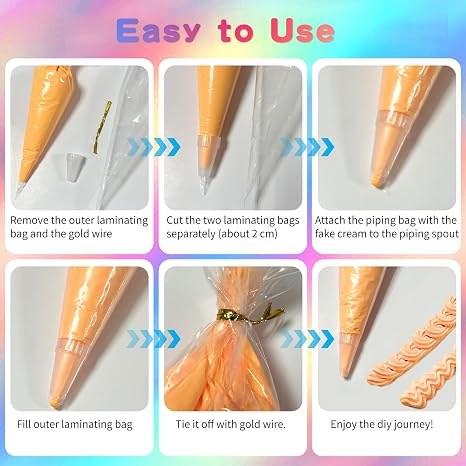Cream Kit, 18 Colors Fake Whipped Cream Glue Clay - 100ml Large Rainbow Simulation Cream with Piping Tips, DIY Craft Supplies for Phone Case Jewelry Making