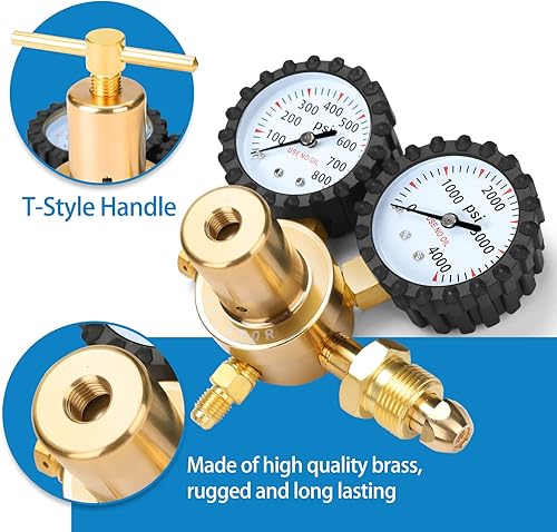 Miniatura 3 de BETOOLL Regulador de nitrógeno con 0-800 PSI Equipo de presión de entrega Medidores de conexión de salida de entrada de latón