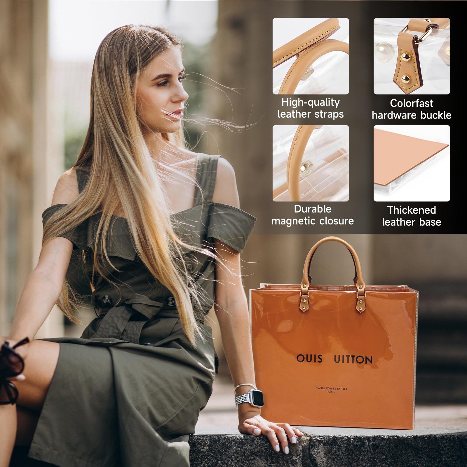 Orifesio Borsa trasparente, kit fai da te per realizzare tote in PVC, borsa da trasporto trasparente, set di borse fai da te, accessori per borse regalo fatte a mano (D)