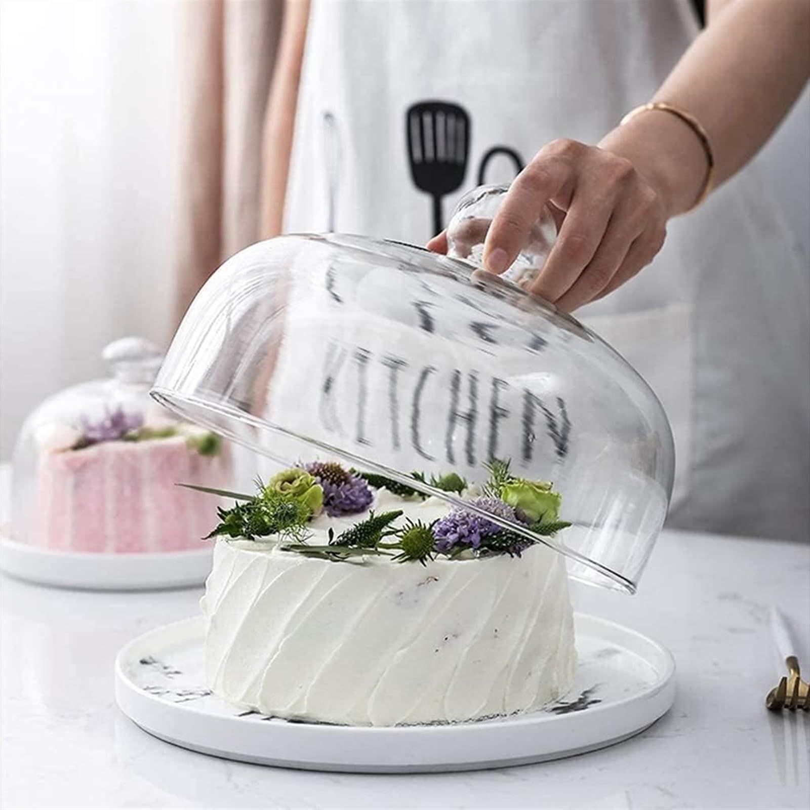 donut aufbewahrung CHFYIJYHM Donut-Verkostungstablett, Kuchen-Aufbewahrungsbox, Keramiktablett mit Marmorstruktur, Glasdeckel, Käse- und Pizzakuppel, Lebensmittel-Aufbewahrungsbox, Serviertablett, Küche, Haushalt & Wohnen gartenkissen box Crafted from high Zwiebeln und Knoblauch zusammen Stil:Hase B Torte/Zahl
