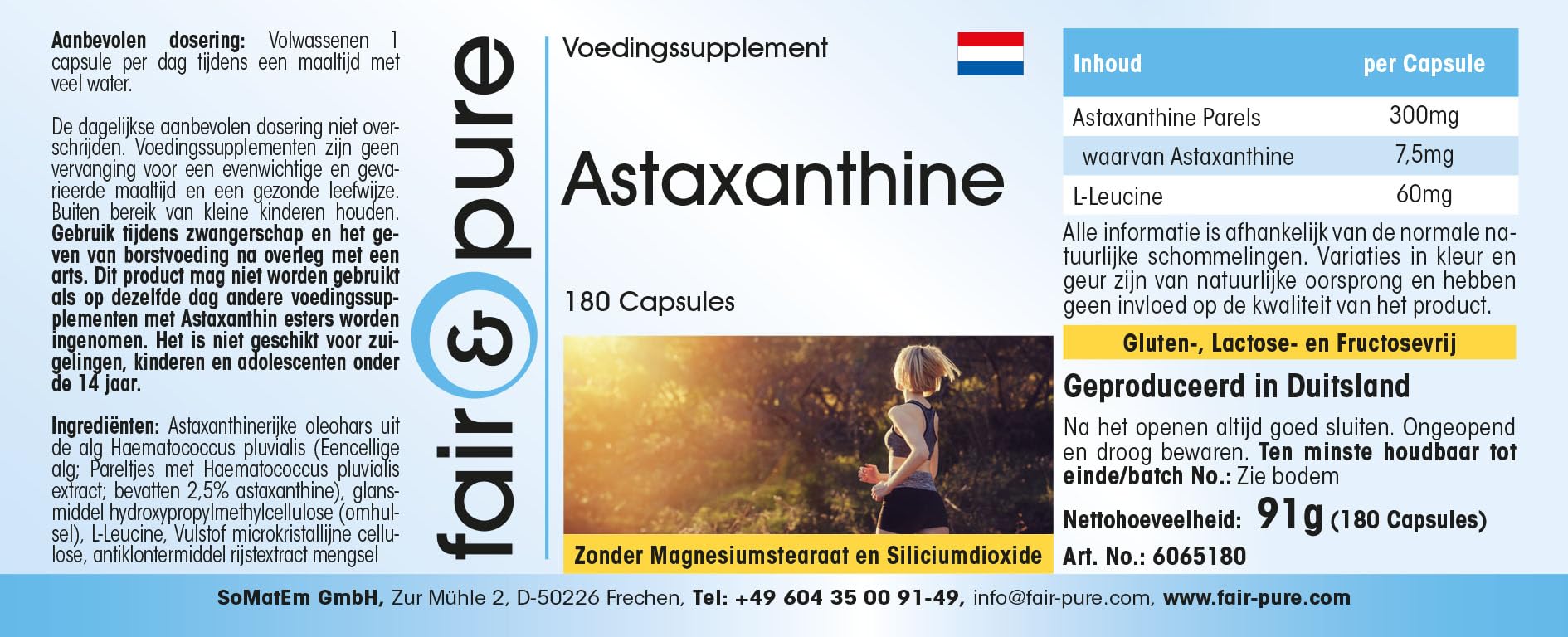 Fair & Pure Astaxanthin 7,5mg Tagesdosis, 180 Kapseln, schluckfreundlich, mikroverkapselt, Nahrungsergänzungsmittel vegan ohne Magnesiumstearat, in Deutschland hergestellt