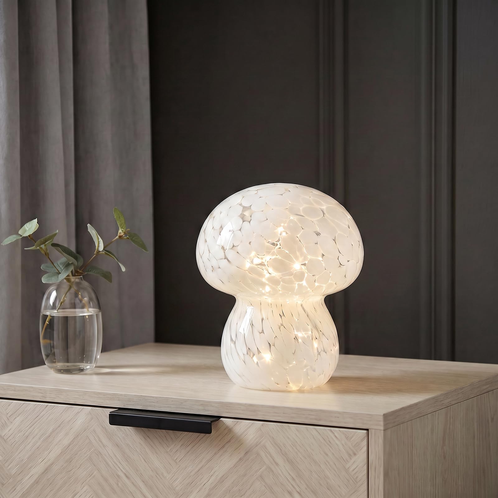 OHS Toadstool Glass Lamp Battery Night Light Battery Table Lamps, White