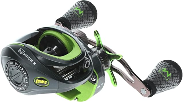 Lew's Mach 2 Baitcast Fishing Reel, 9+1 Stainless Steel Ball Bearings, 7.51 Gear Ratio, Black/Green