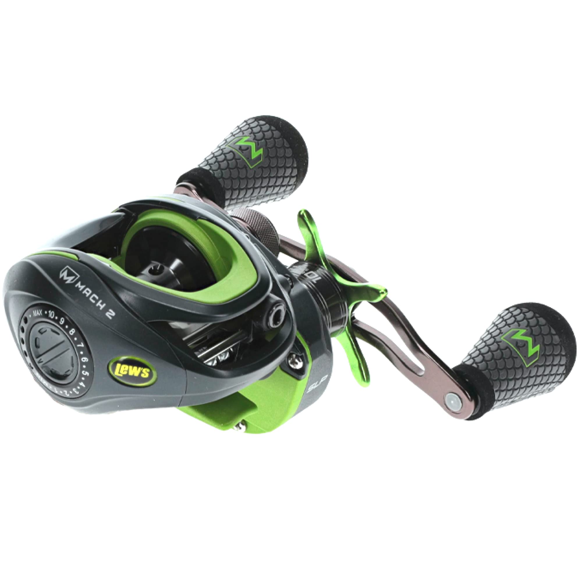 Lew's Mach 2 Baitcast Reel, 9+1 Stainless Steel Ball Bearings, 7.5:1 Gear Ratio, Left-Hand Retrieve, Black/Green