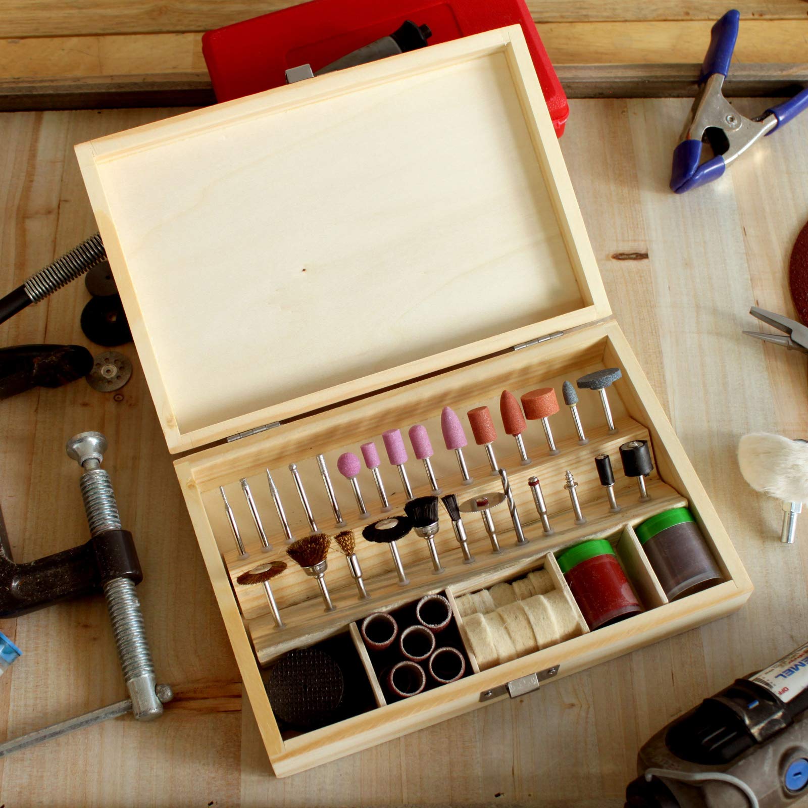 Universal Tool 100pc Polish Sand Cut Rotary Accessory Set in Wooden Box