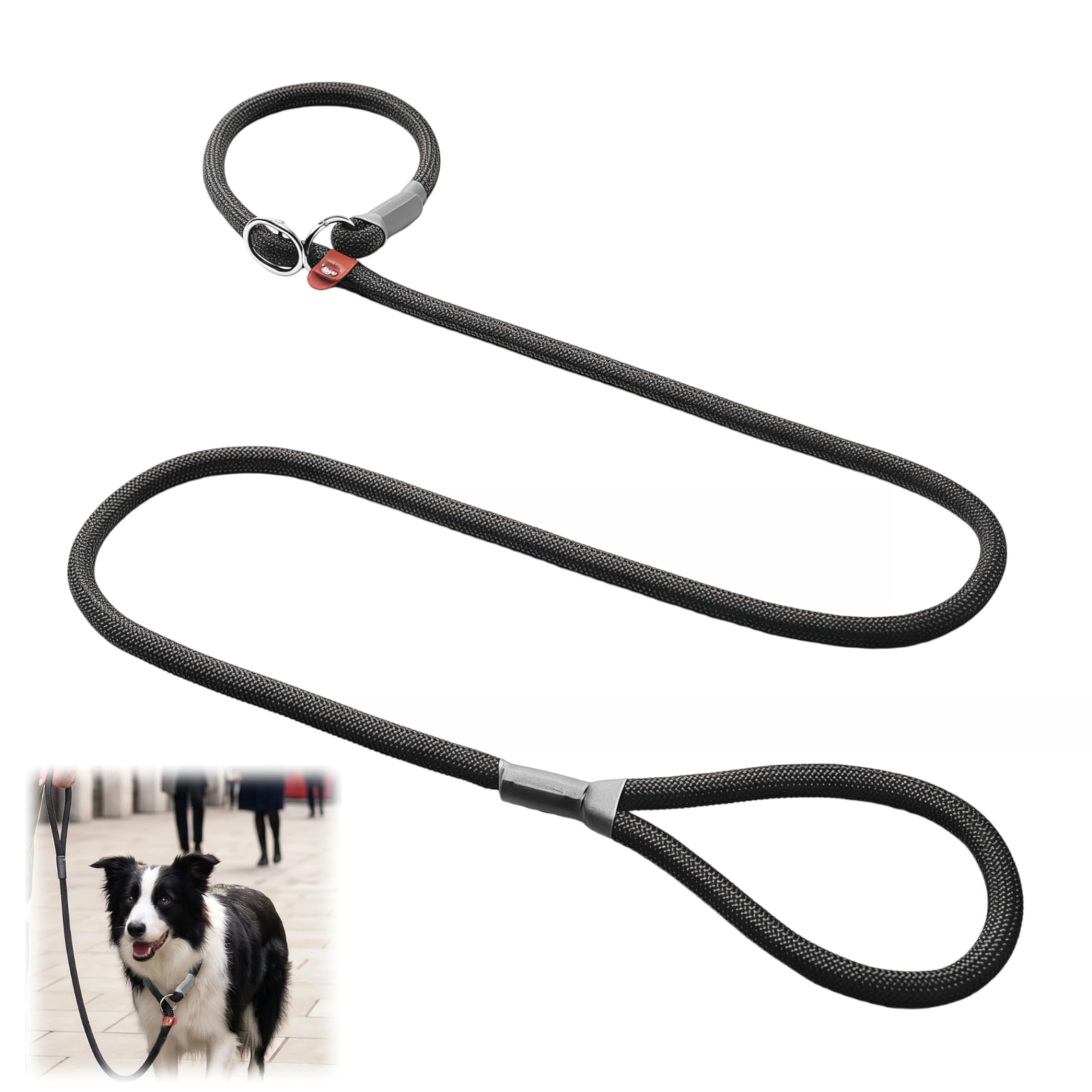 Slip Lead for Dogs Lightweight 1.5m Dog Lead Lead with Adjustable Stopper Rope Dog Lead Training Slip Lead for Dogs Figure of 8 Dog Lead Alternative Lead No Collar Needed Black