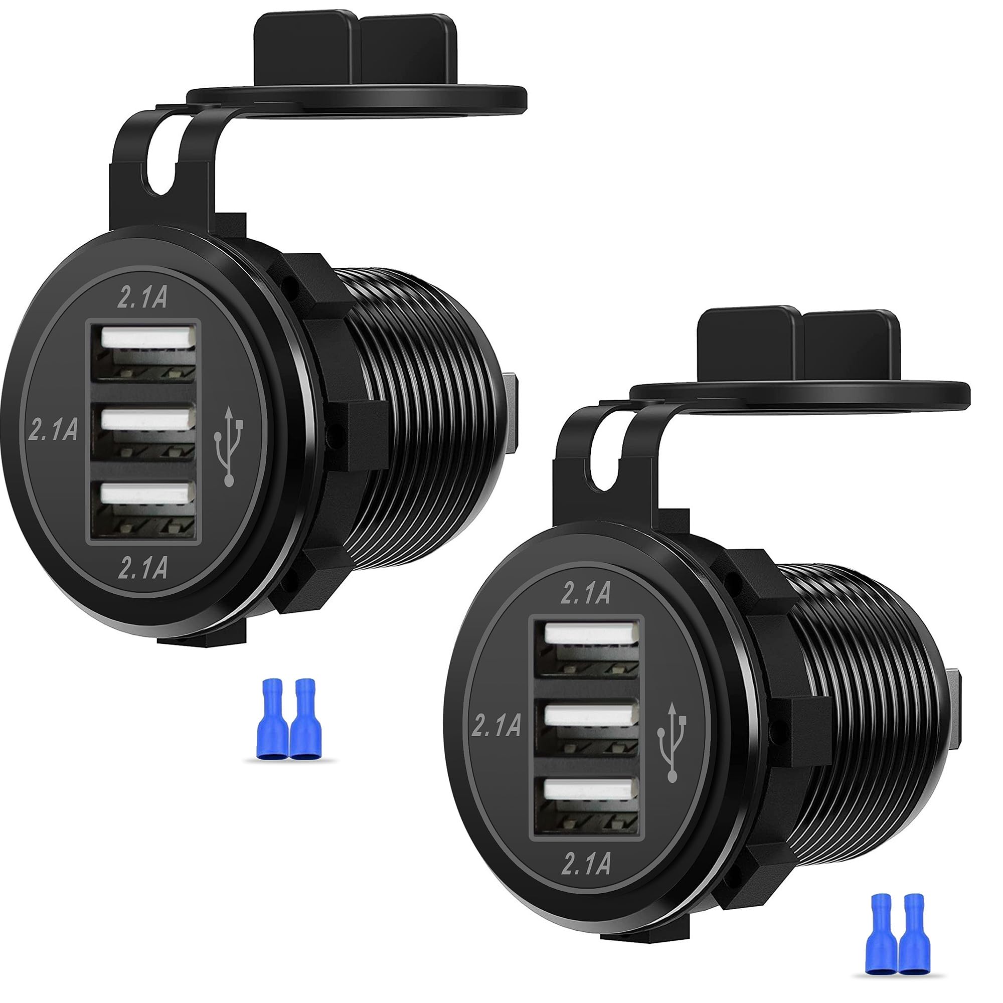 Salida USB de 12 V, 3 enchufes de cargador USB de 12 V/24 V para coche, barco, autobús, camión, golf, RV, motocicleta y más, paquete de 2