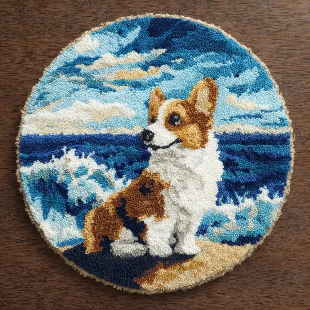 Round Latch Hook Rug Kits Corgi For Adults And Starter 50*50Cm