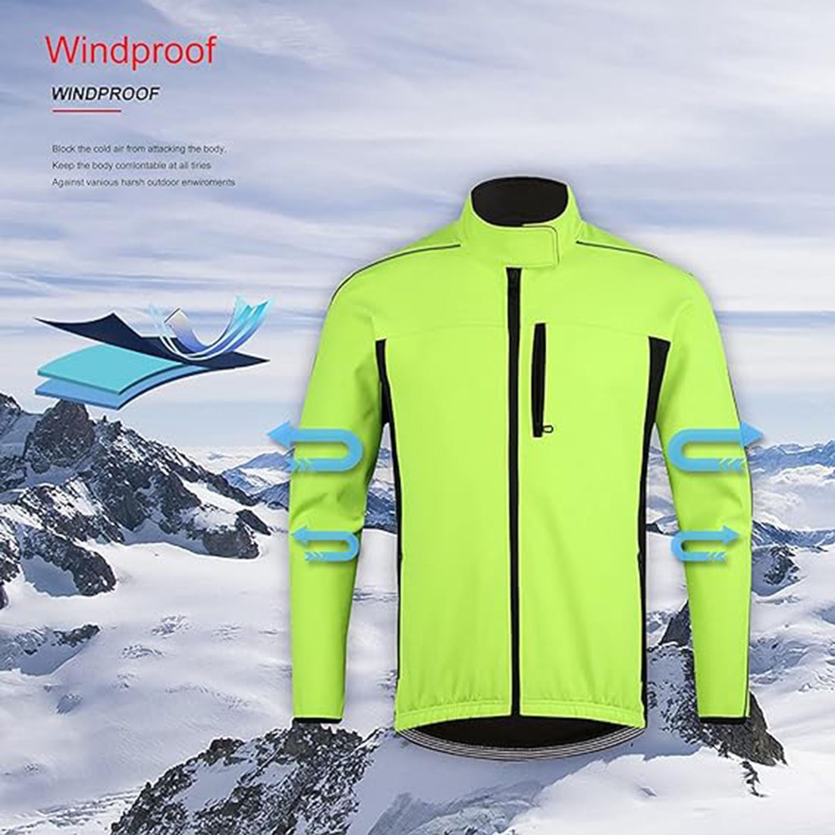 Męska polarowa kurtka rowerowa Wodoodporna, wiatroszczelna, oddychająca MTB Topy przeciwdeszczowe Odblaskowa koszulka rowerowa Softshell Zimowy ciepły płaszcz termiczny,Green-L
