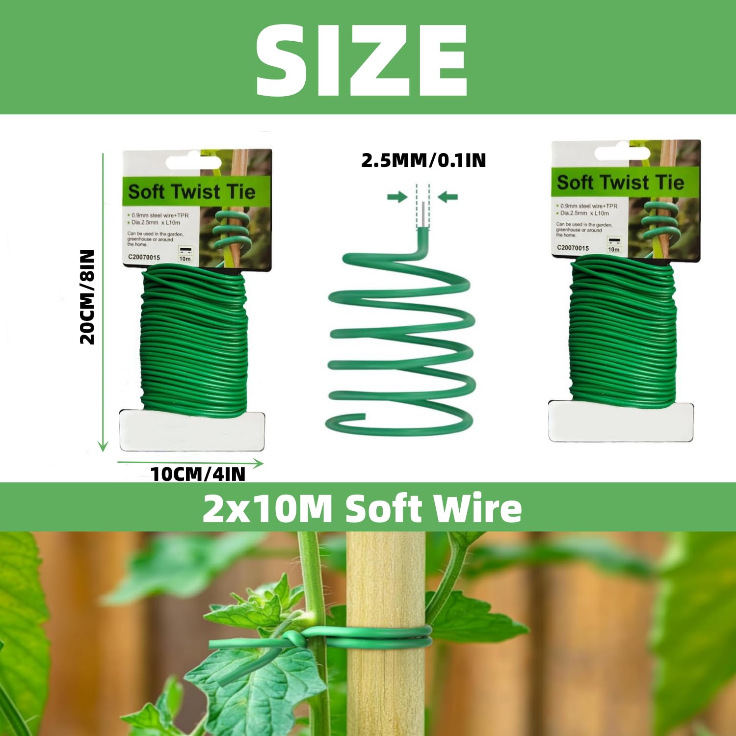 Alfven Jardín Planta Lazos, 2,5 mm x 20 m Lazos para Plantas Alambre Plastificado Lazos de Torcedura para Planta Flores para Tomates, vides y Plantas trepadoras
