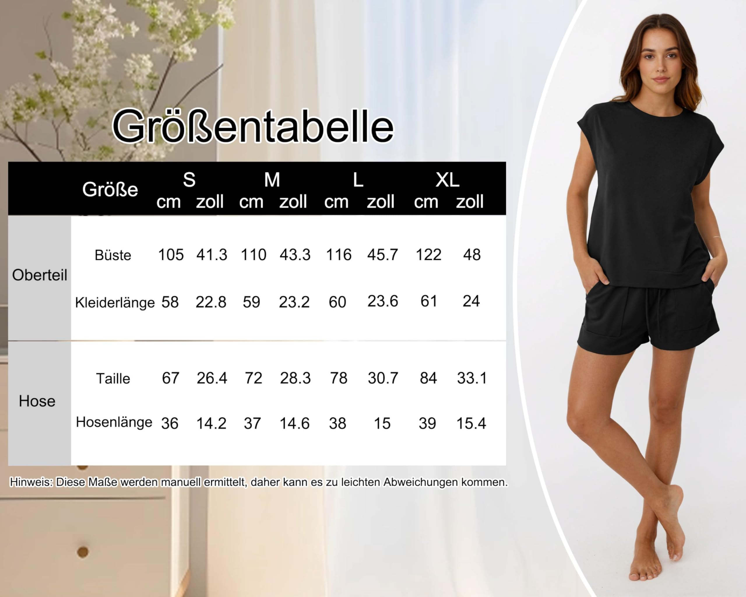 Timuspo Zweiteiler Damen Sommer Casual Lockere Trainingsanzug Einfarbig Sportanzug Rundhals Flügelärmel Kurzarm und Elastischer Bund Shorts mit Taschen