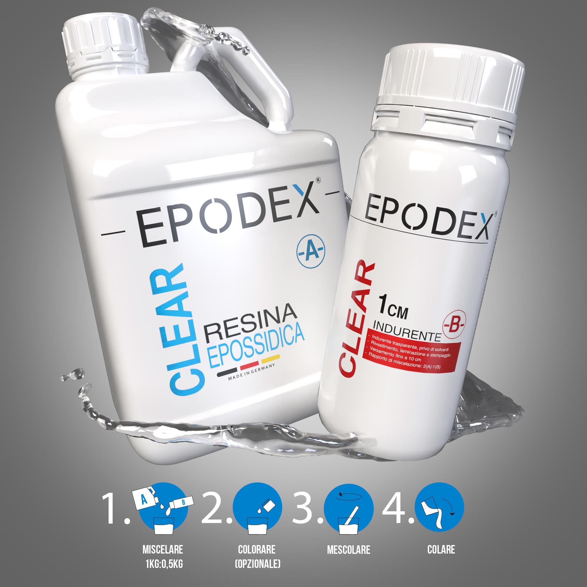 EPODEX Resina Epossidica ECO 1cm, CLEAR - Transparent, 3kg | Resina epossidica trasparente kit, per rivestimenti, sigillature, riparazioni, stampi, arte e fai da te