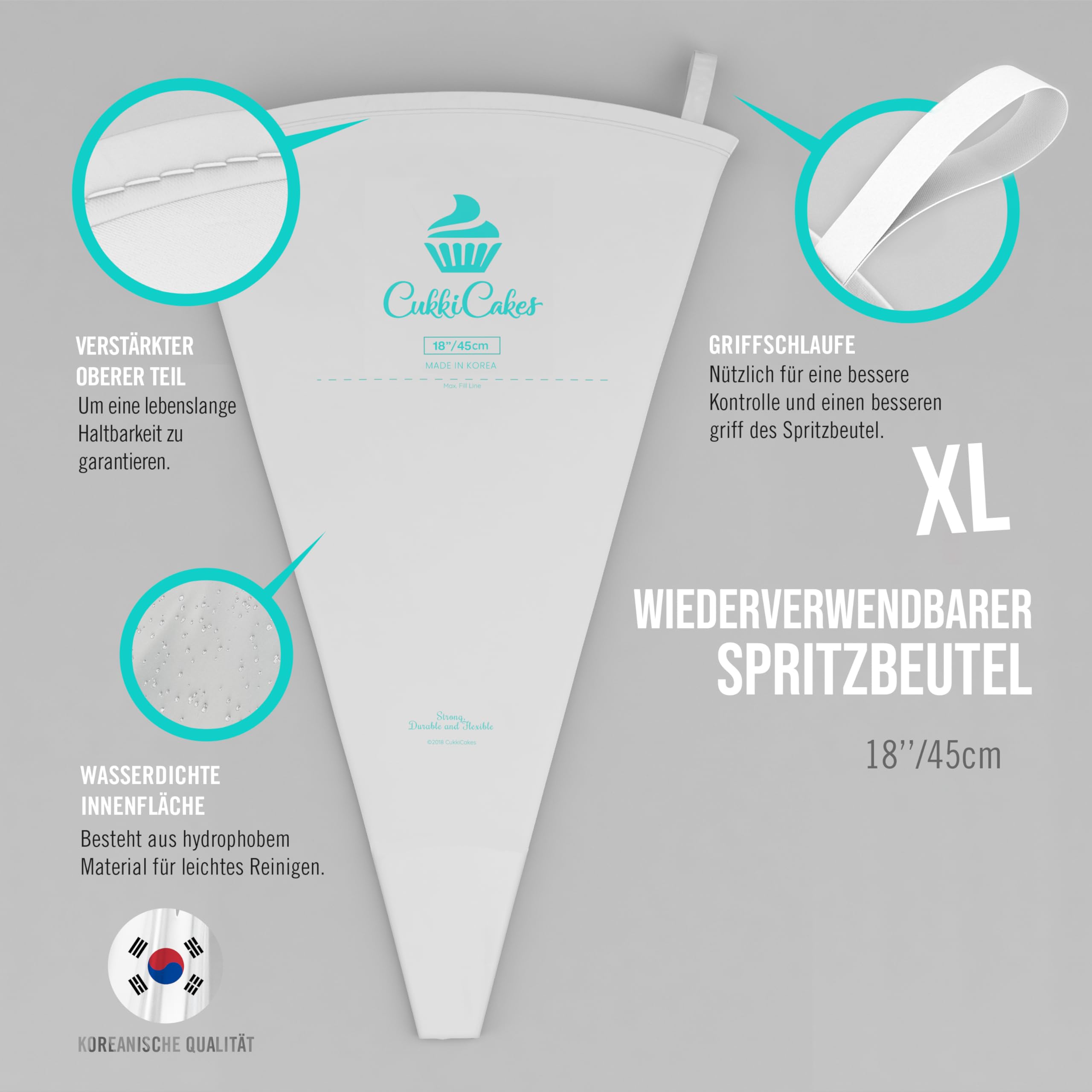 Spritzbeutel Mit Tüllen Profi Set (31 Stück): Spritzsack Wiederverwendbar Groß (45cm) + 26 Spritztüllen + Krapfentülle + Blumennagel | Torten Spritztüte Set Made in Japan & Korea