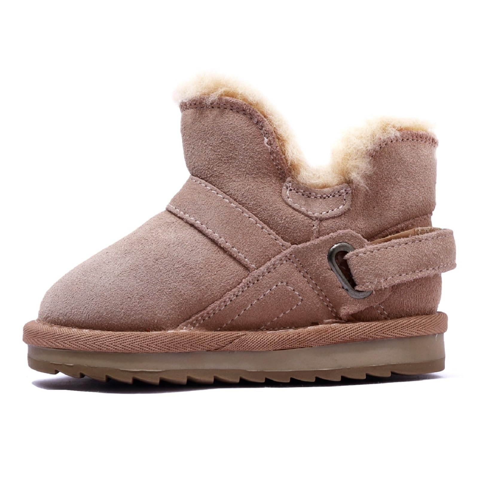 MoredooRLittle Toddler Girls Winter Boots - Little Toddler Girl's Snow Boot Suede with Fur Wrap Buckle Design, Mid-calf Warm Faux Fur Lining, and Non-Slip TPR Rubber Sole