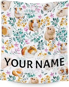 Personalized Guinea Pig Blanket Gifts with Name - 40x50 Inches Cute Throw for Girls & Boys - White Soft Fuzzy Blankets for Bed, Couch & Living Room