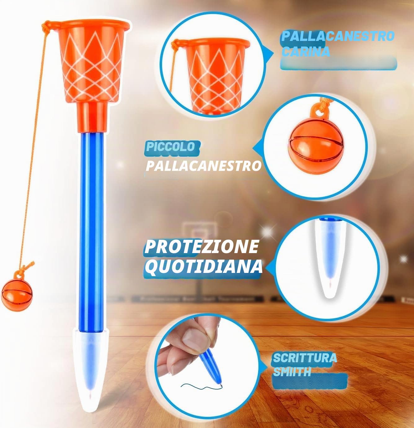 LATERN 24 Pezzi Penna a Sfera da Basket con Cerchio, 14CM Penne a Inchiostro Blu da Basket Penne a Punta Fine da 0,7mm Penne da Scrittura con Impugnatura Morbida per Studenti Festa Forniture