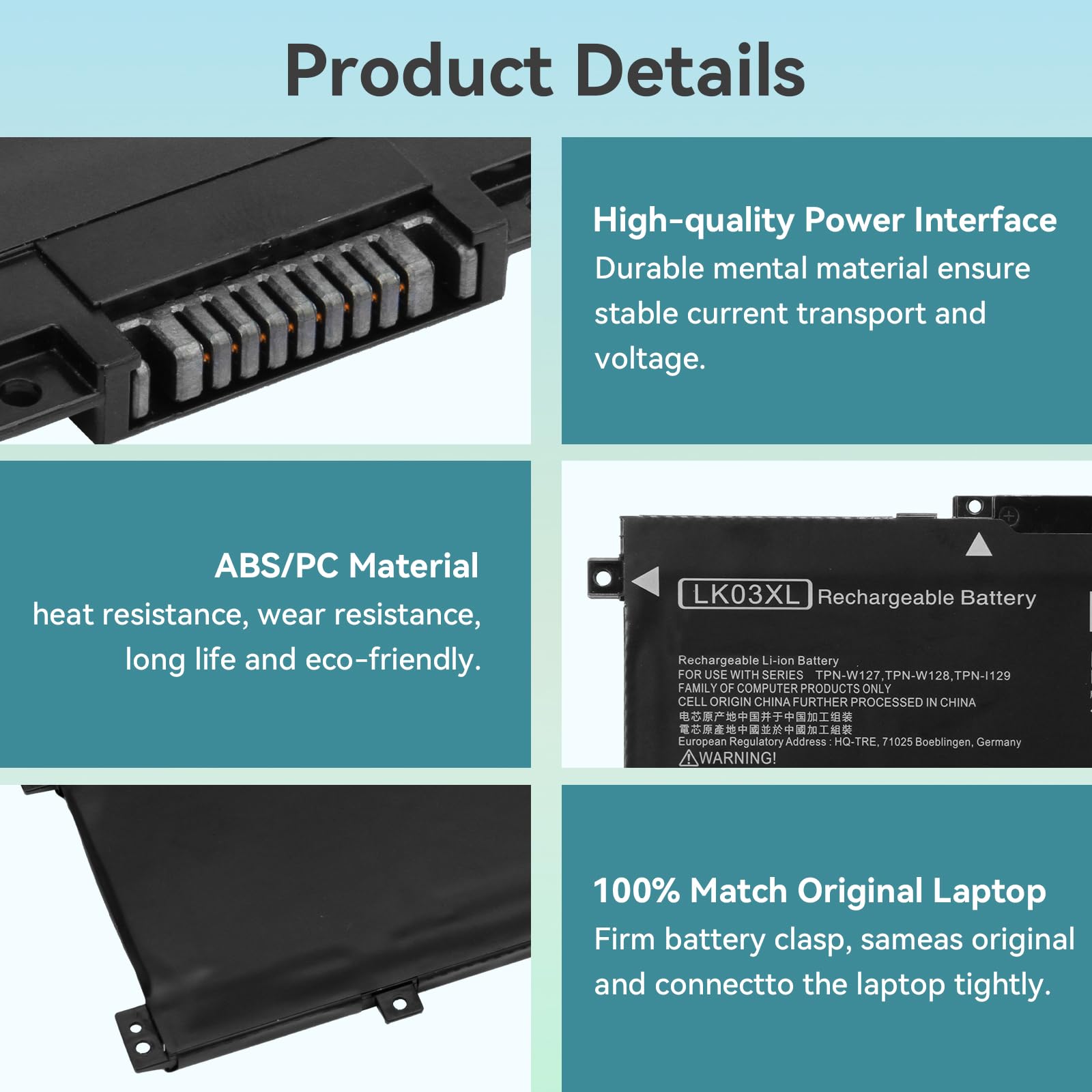 JPking LK03XL Laptop Akku – 11,55V, 55,8Wh, Für HP Envy X360 15 & 17 Zoll Convertible Modelle (Ersatz Für LK03XL)