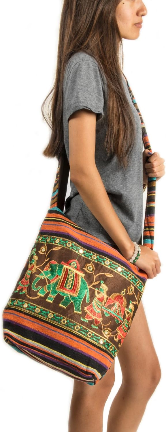 Patchwork Brown Cotton Women Hobo Crossbody Shoulder Large Bag Hipster Boho Sling Messenger School Casual - Image 3